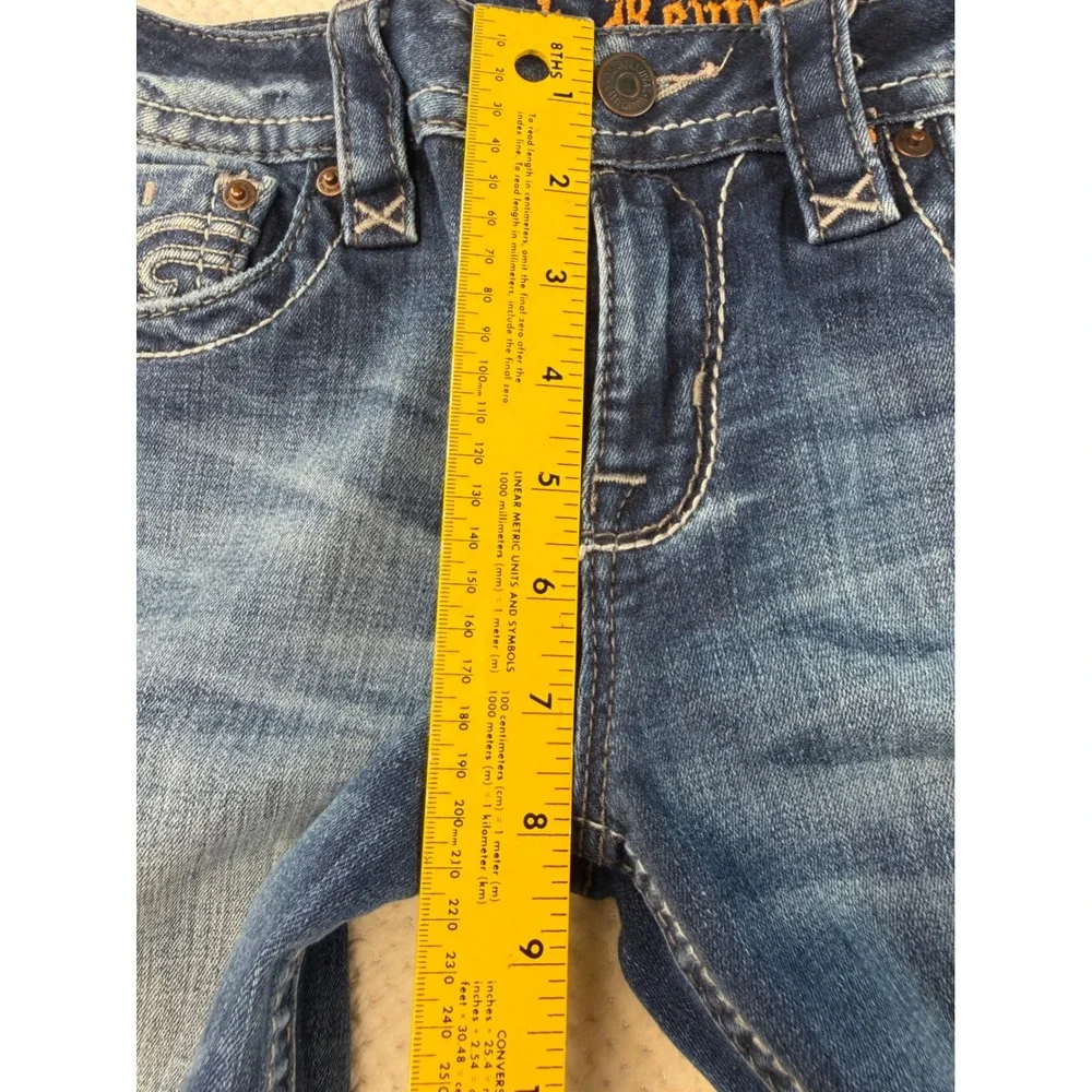 Rock Revival Muna Mid-Rise Skinny Jeans Blue Embroidered Pockets 27